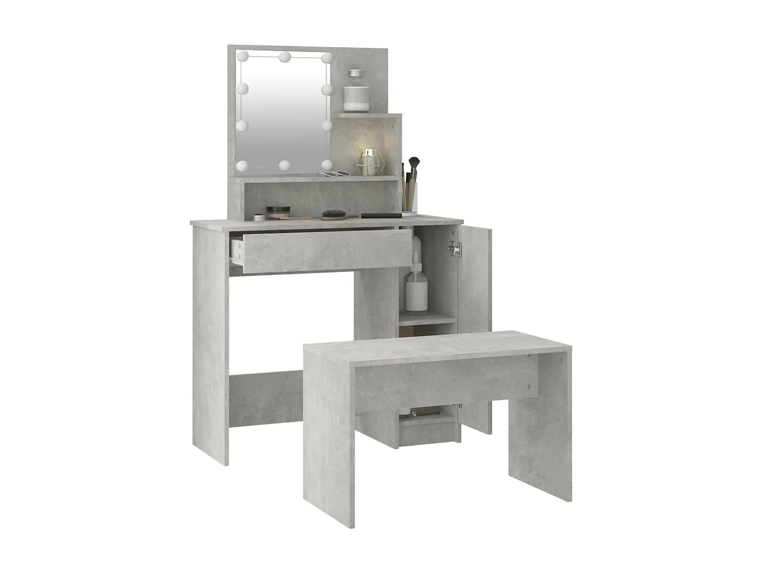 Juego de tocador con LED Madera de ingeniería gris hormigón