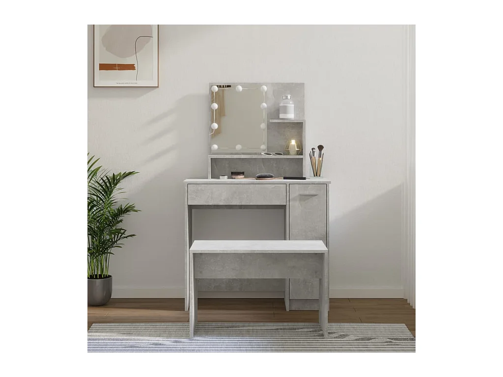 Ensemble de coiffeuse avec LED Gris béton Bois d'ingénierie