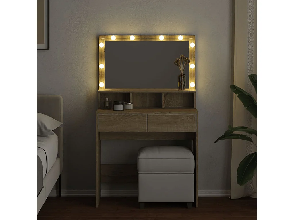 Coiffeuse avec LED chêne sonoma 80x41x134,5 cm