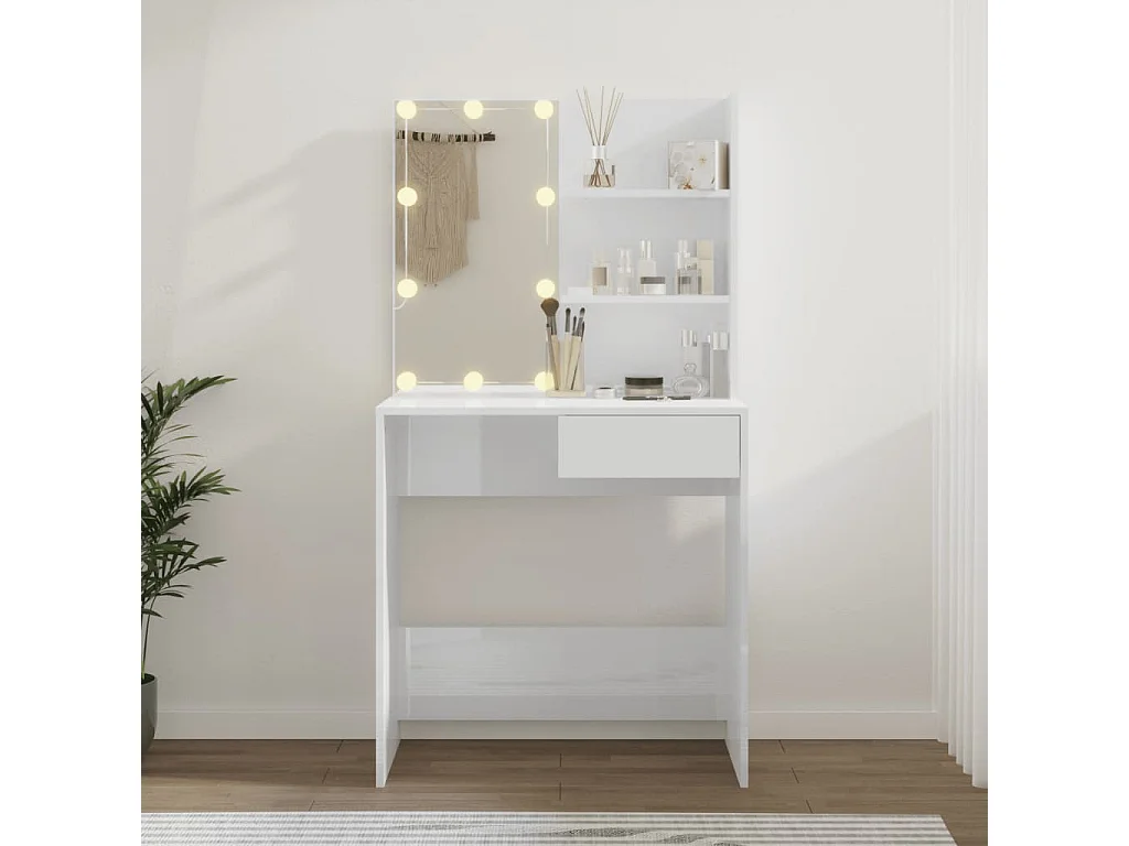 Coiffeuse avec LED Blanc brillant 74,5x40x141 cm