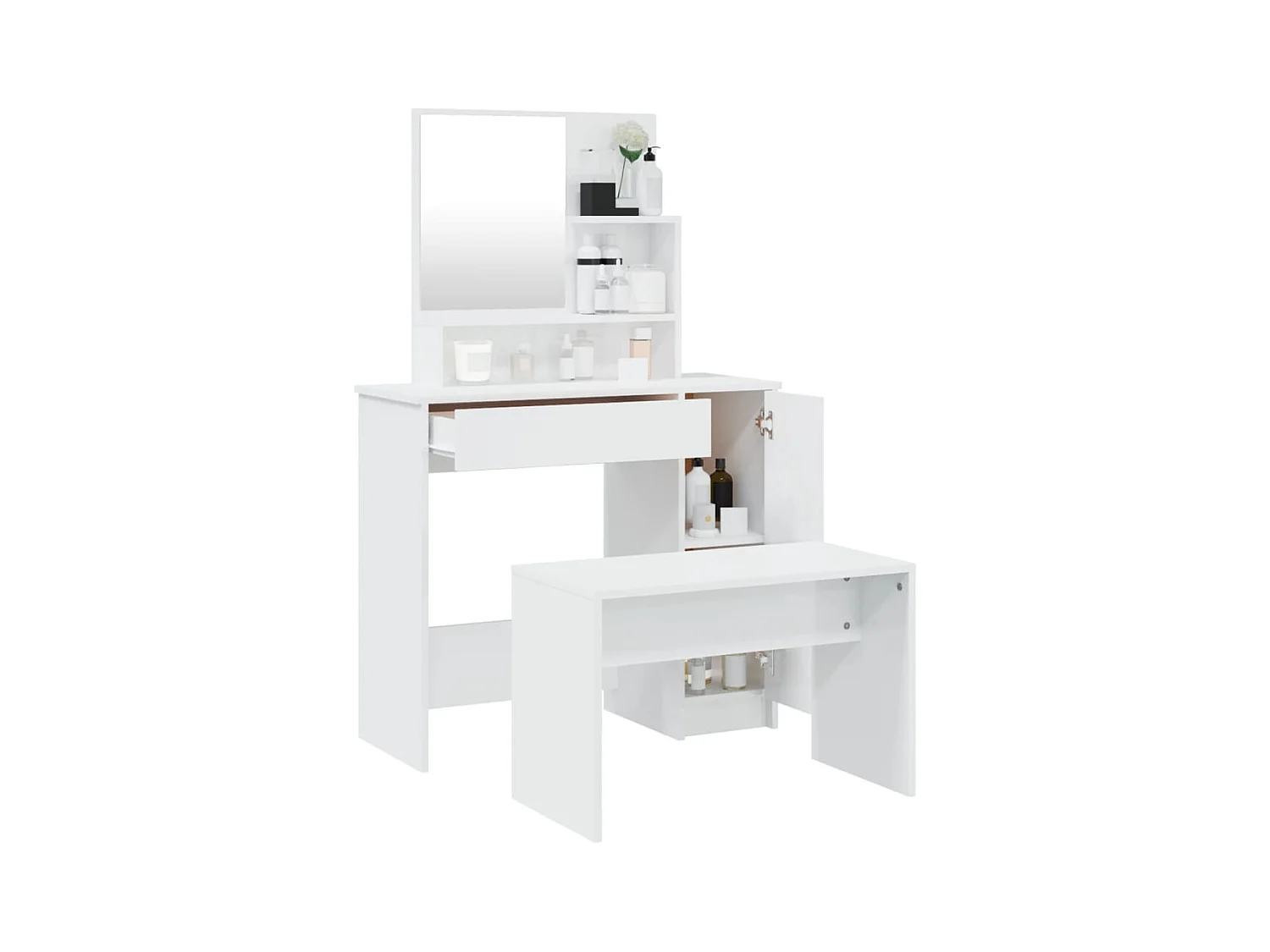 Ensemble de coiffeuse Blanc brillant 86,5x35x136 cm