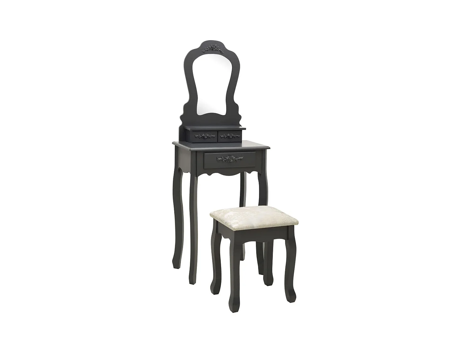 Schminktisch-Set mit Hocker Grau 50x59x136 cm Paulownia