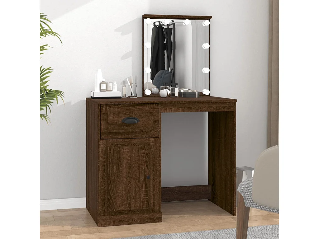 Coiffeuse avec LED chêne marron 90x50x132,5cm bois d'ingénierie