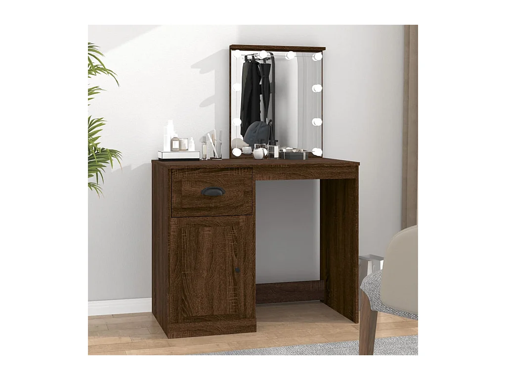 Tocador con LED roble marrón 90x50x132,5cm madera contrachapada