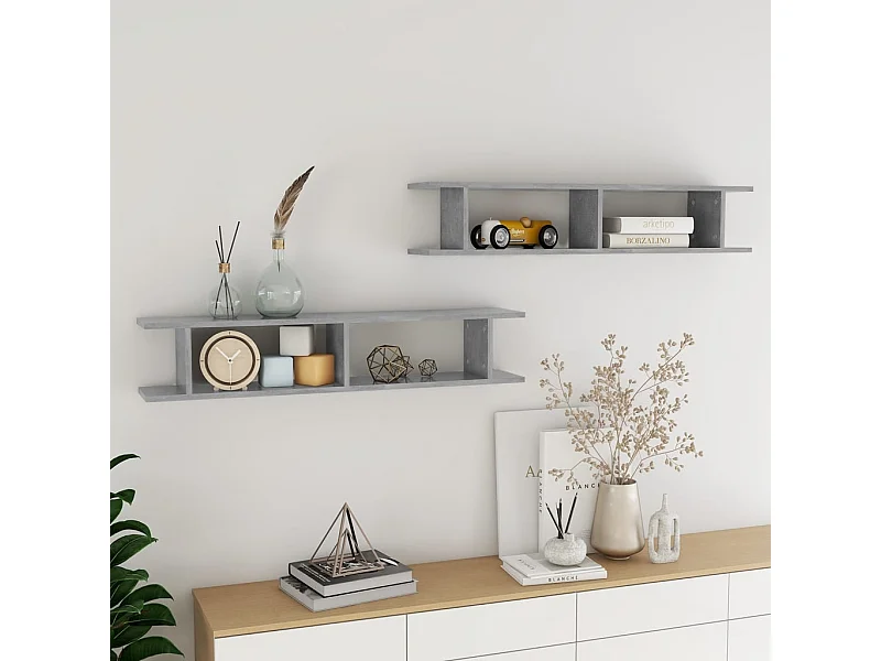 Wandregale 2 Stk. Betongrau 105x18x20 cm Holzwerkstoff