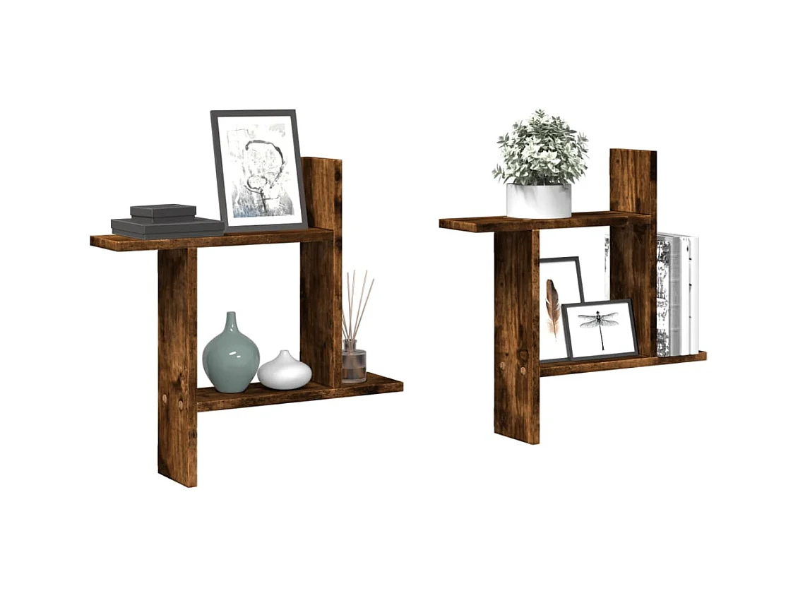Wandschappen 2 st 50x12x50 cm bewerkt hout gerookt eikenkleurig
