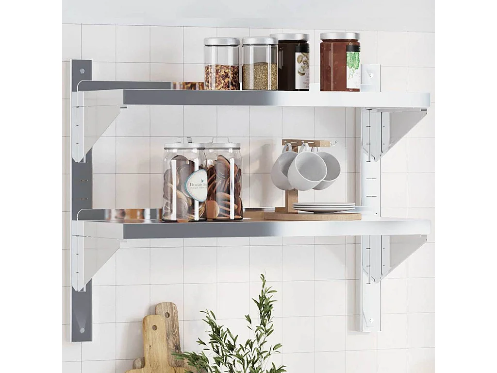 Estante parede 2 prateleiras 75x23,5x60 cm aço inoxidável prata