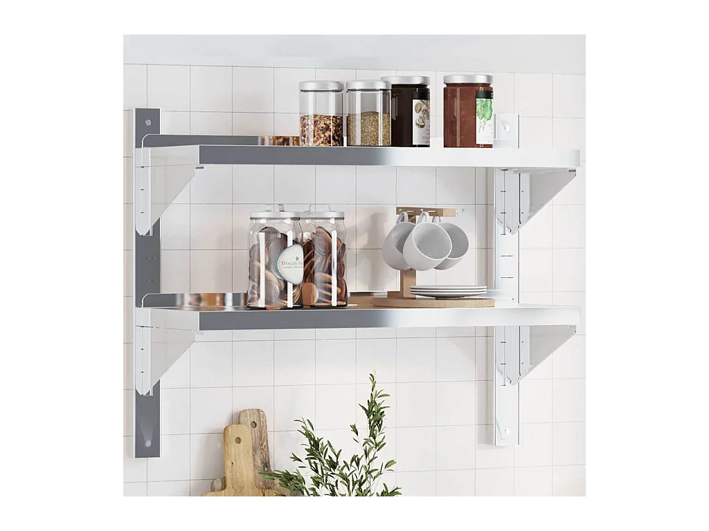 Wandschap 2-laags 75x23,5x60 cm roestvrijstaal zilverkleurig