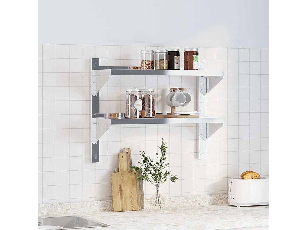 Étagère murale 2 niveaux 75x23,5x60 cm argenté acier inoxydable