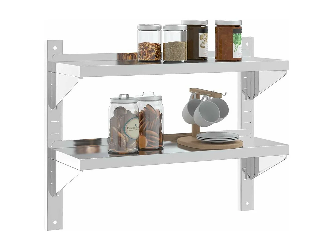 Étagère murale 2 niveaux 75x23,5x60 cm argenté acier inoxydable