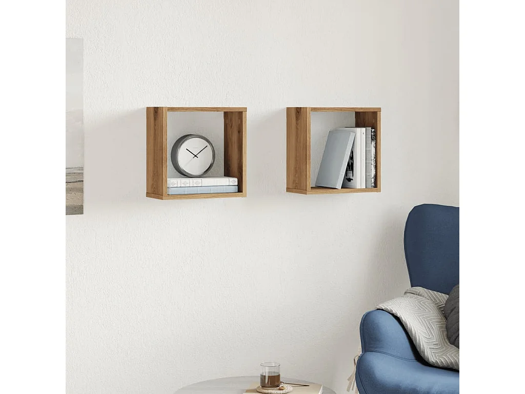 Étagères cube murales 2 pcs chêne artisanal bois ingénierie