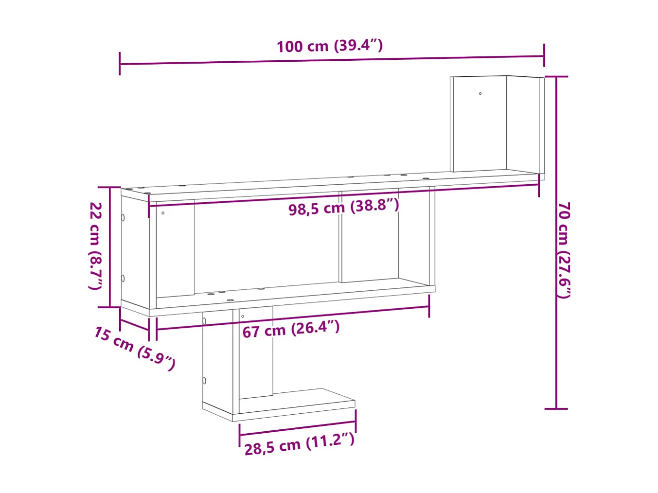 Étagère murale chêne sonoma 100x15x70 cm bois d'ingénierie