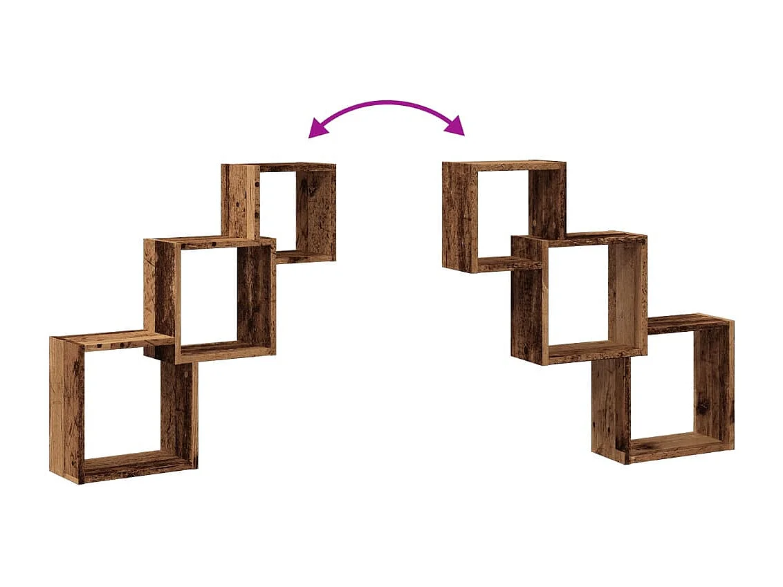 Étagère murale en forme de cube vieux bois bois d'ingénierie