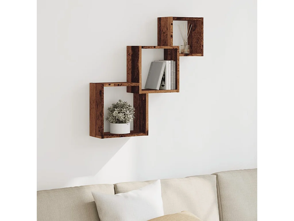 Étagère murale en forme de cube vieux bois bois d'ingénierie