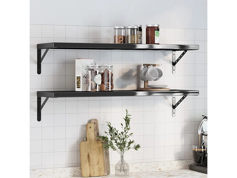 Wandschappen 2 st 100x30x3 cm roestvrijstaal zwart