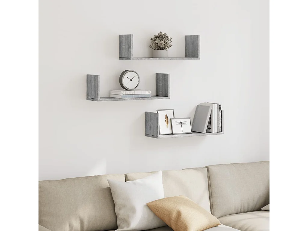 Étagères murales 3 pcs sonoma gris 58x18x18 cm bois ingénierie