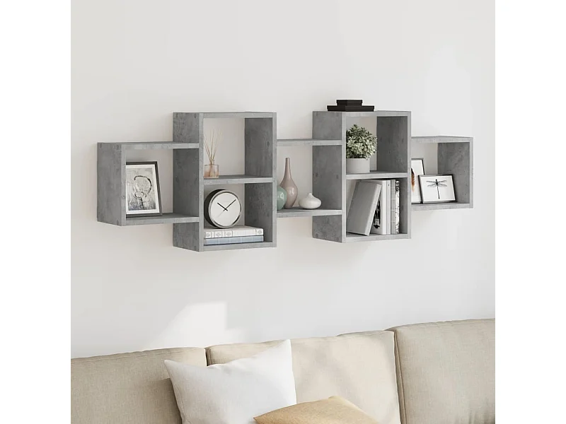 Estante de pared madera ingeniería gris hormigón 129x18x42 cm