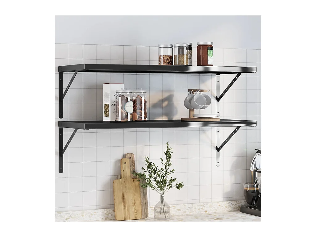 Wandregale 2 Stk. 100x40x3 cm Schwarz Edelstahl