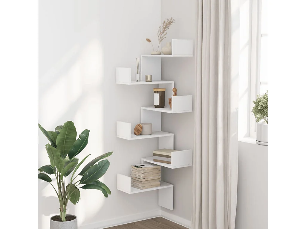 Scaffale Angolare Muro Bianco 45x45x147 cm Legno Multistrato