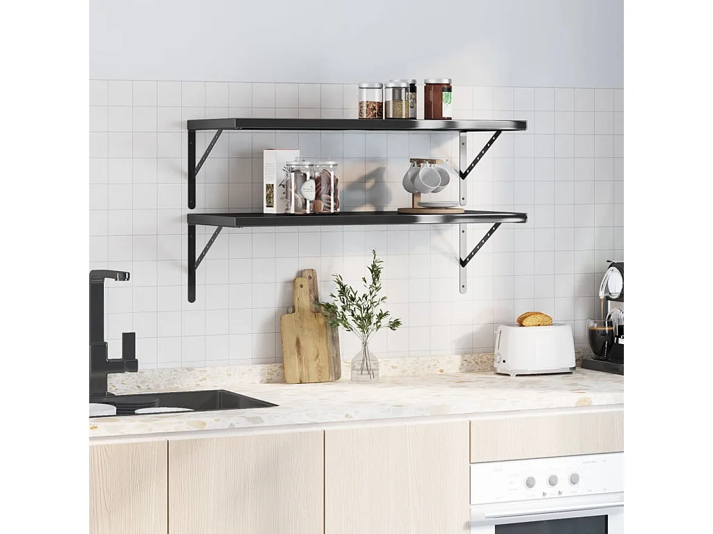 Wandregale 2 Stk. 100x40 cm Schwarz Edelstahl