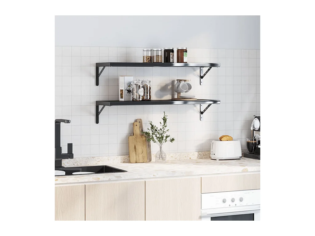 Staffe per Mensola 4 pz 30x2,5x15,5 cm in Acciaio Inox Nero