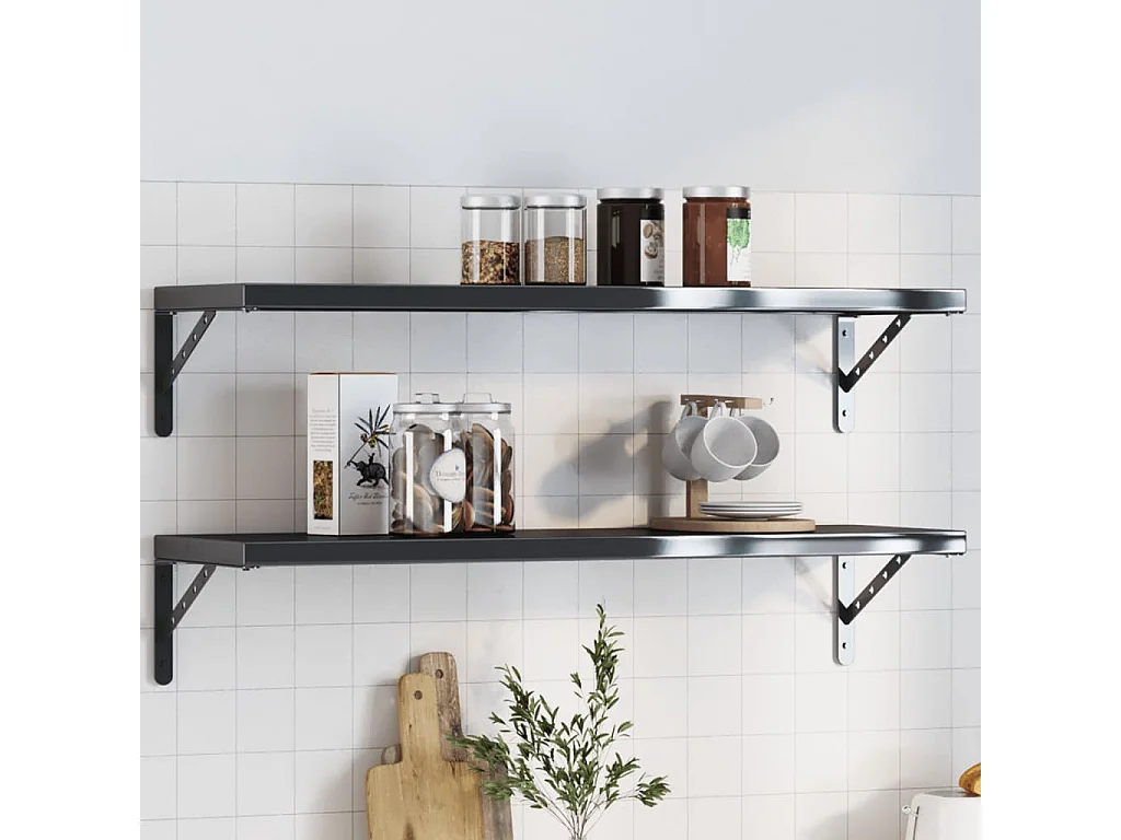 Soportes de estante 4 uds acero inoxidable negro 30x2,5x15,5 cm