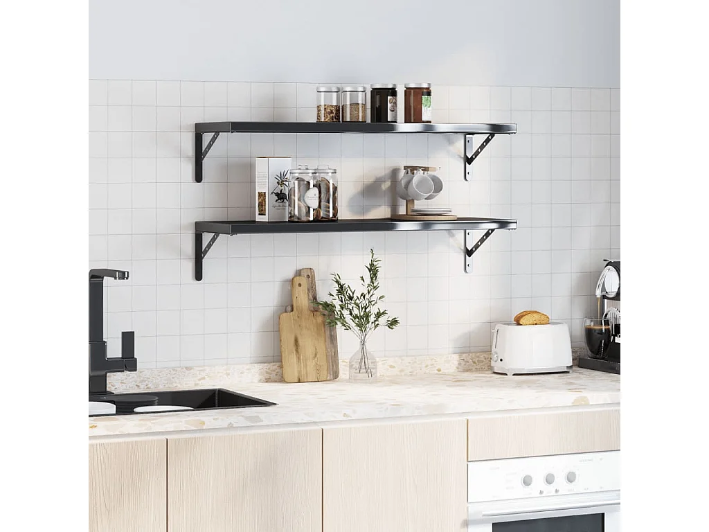 Soportes de estante 4 uds acero inoxidable negro 30x2,5x15,5 cm