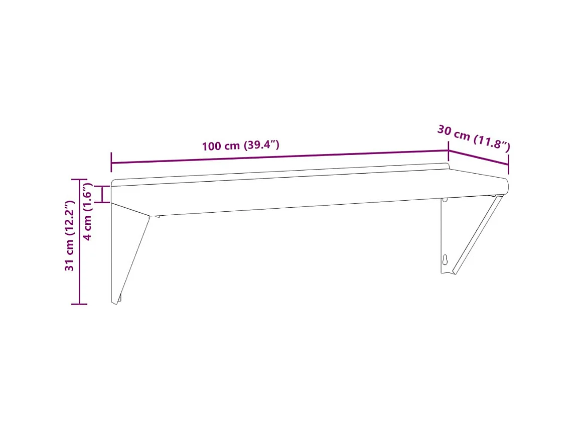 Mensola a Muro 100x30x31 cm Argento in Acciaio Inossidabile