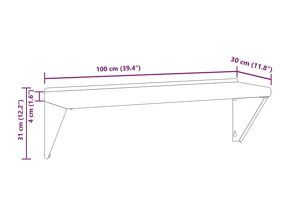 Mensola a Muro 100x30x31 cm Argento in Acciaio Inossidabile