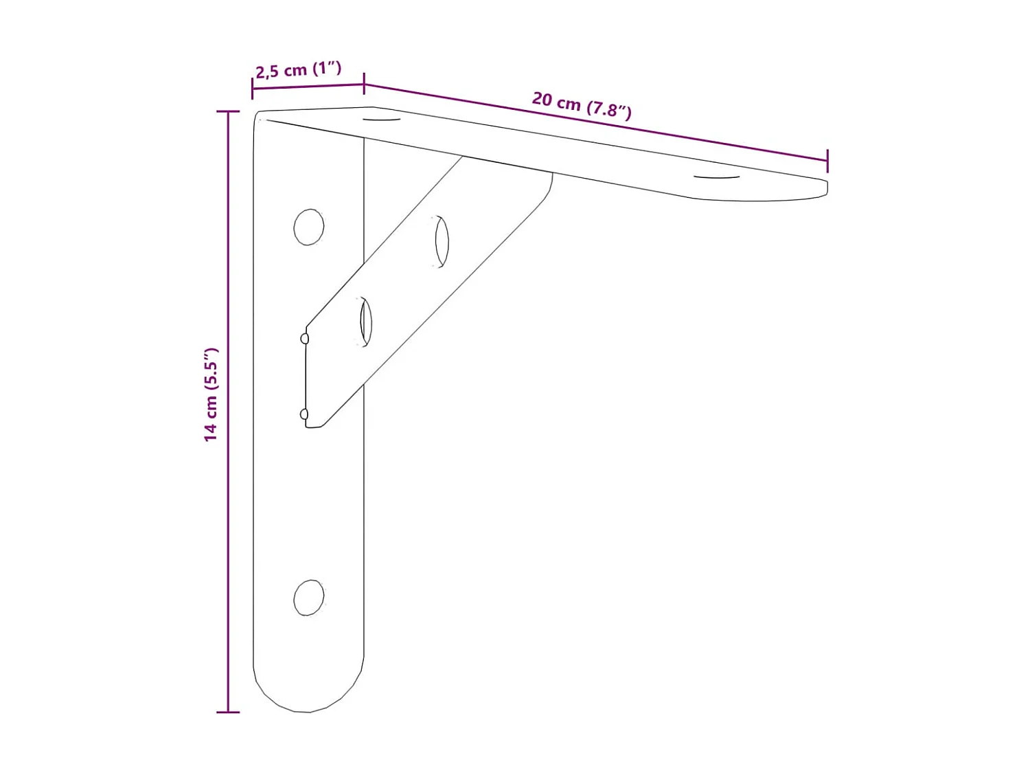 Supports d'étagères 4 pcs 20x2,5x14 cm noir acier inoxydable