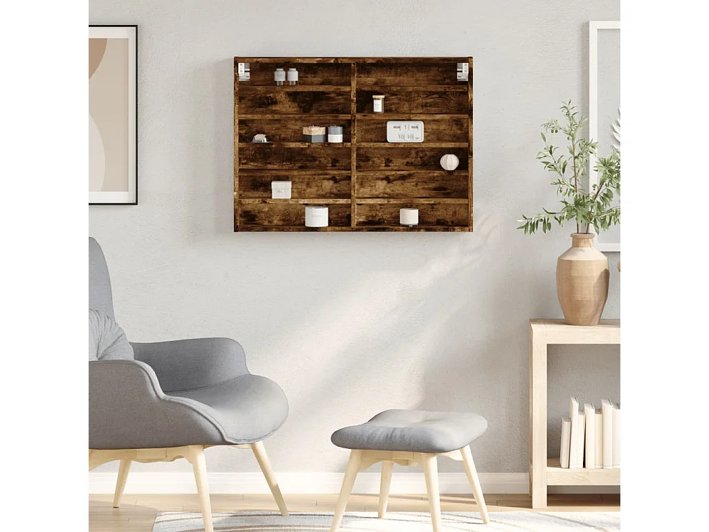 Armário vitrine 80x8,5x58 cm derivados madeira carvalho fumado