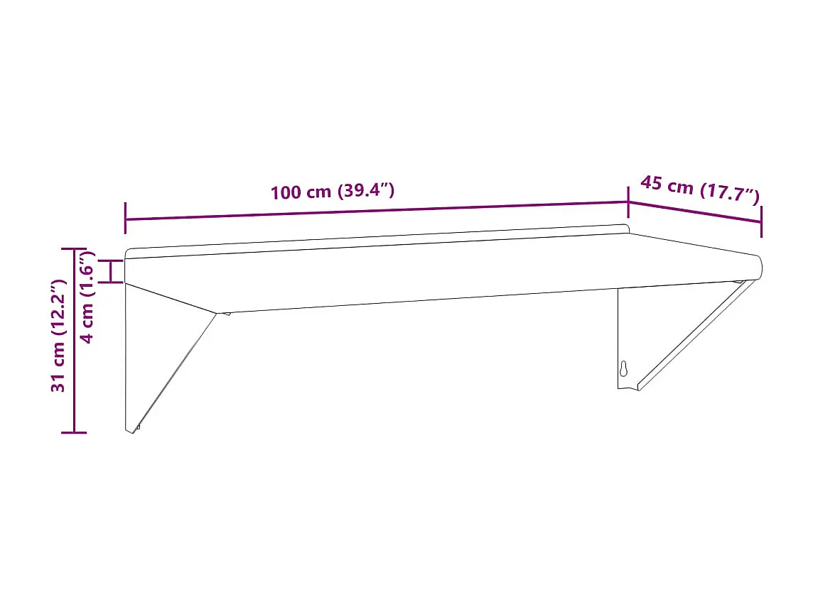 Étagère murale 100x45x31 cm argenté acier inoxydable