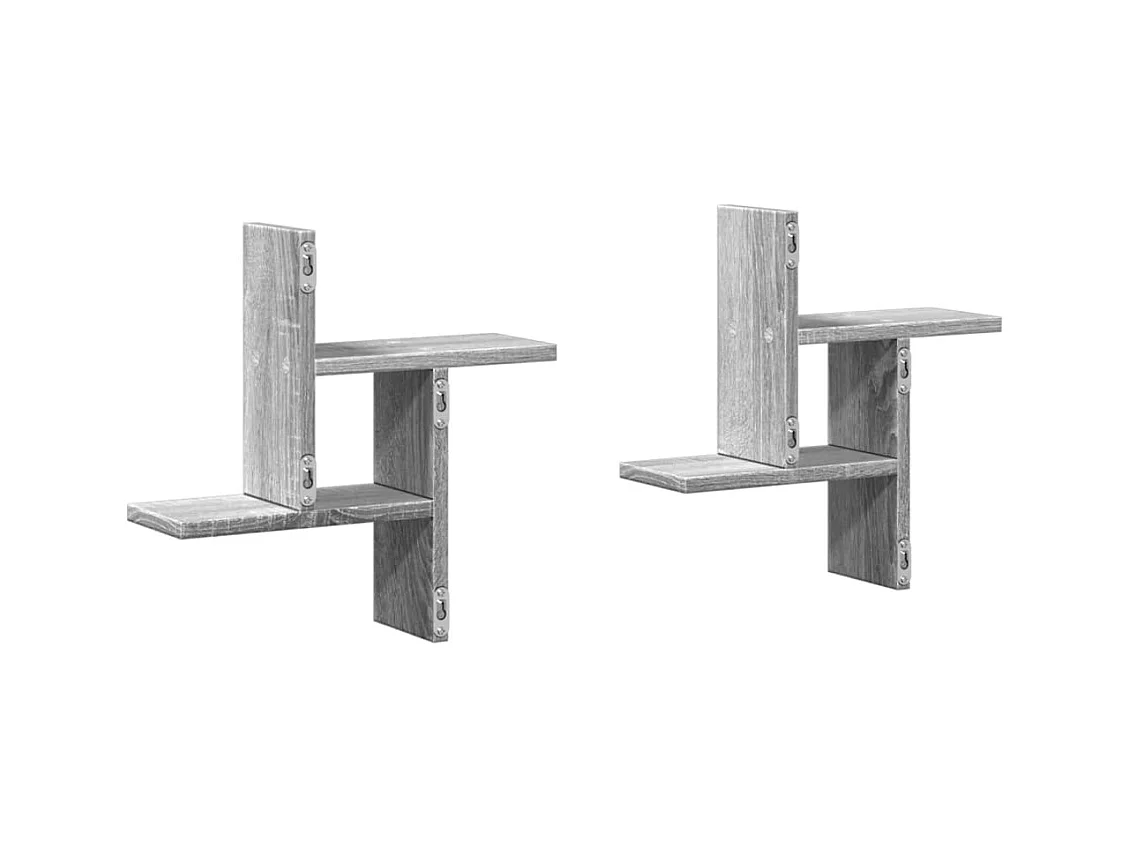 Prateleiras de parede 2 pcs derivados madeira cinzento sonoma