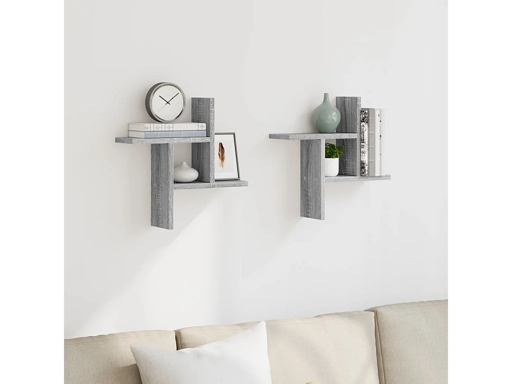 Étagères murales 2pcs sonoma gris 38x12x38 cm bois d’ingénierie