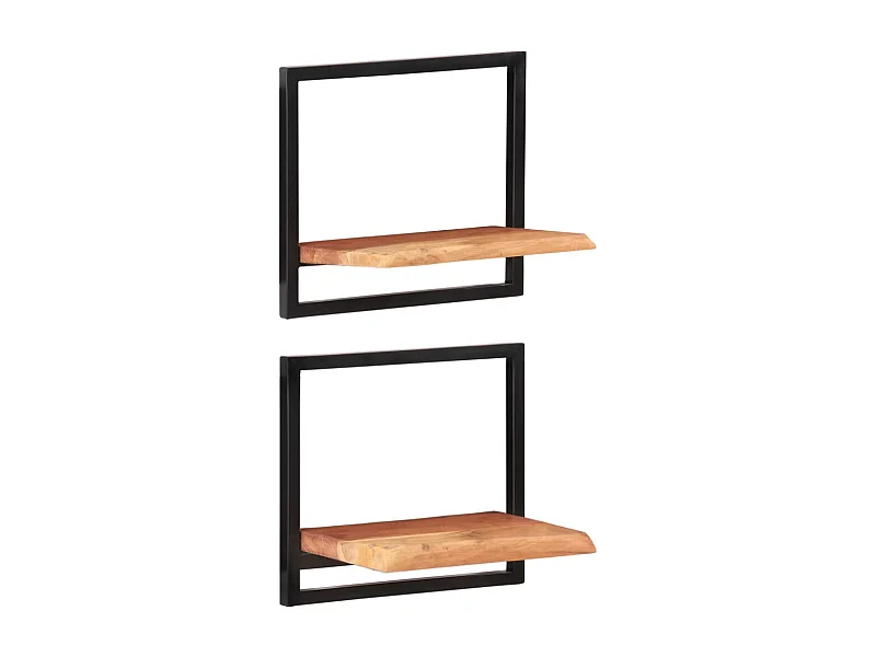 Wandschappen 2 st 40x24x35 cm massief acaciahout en staal