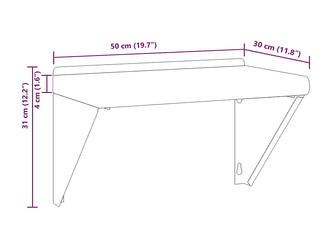 Estante de pared de acero inoxidable plateado 50x30x31 cm