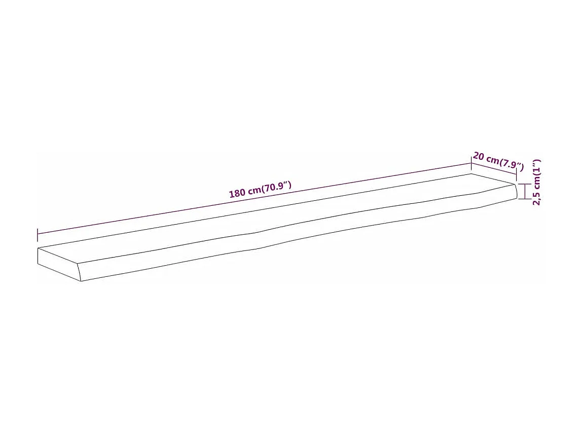 Estante pared rectangular madera acacia borde vivo 180x20x2,5cm