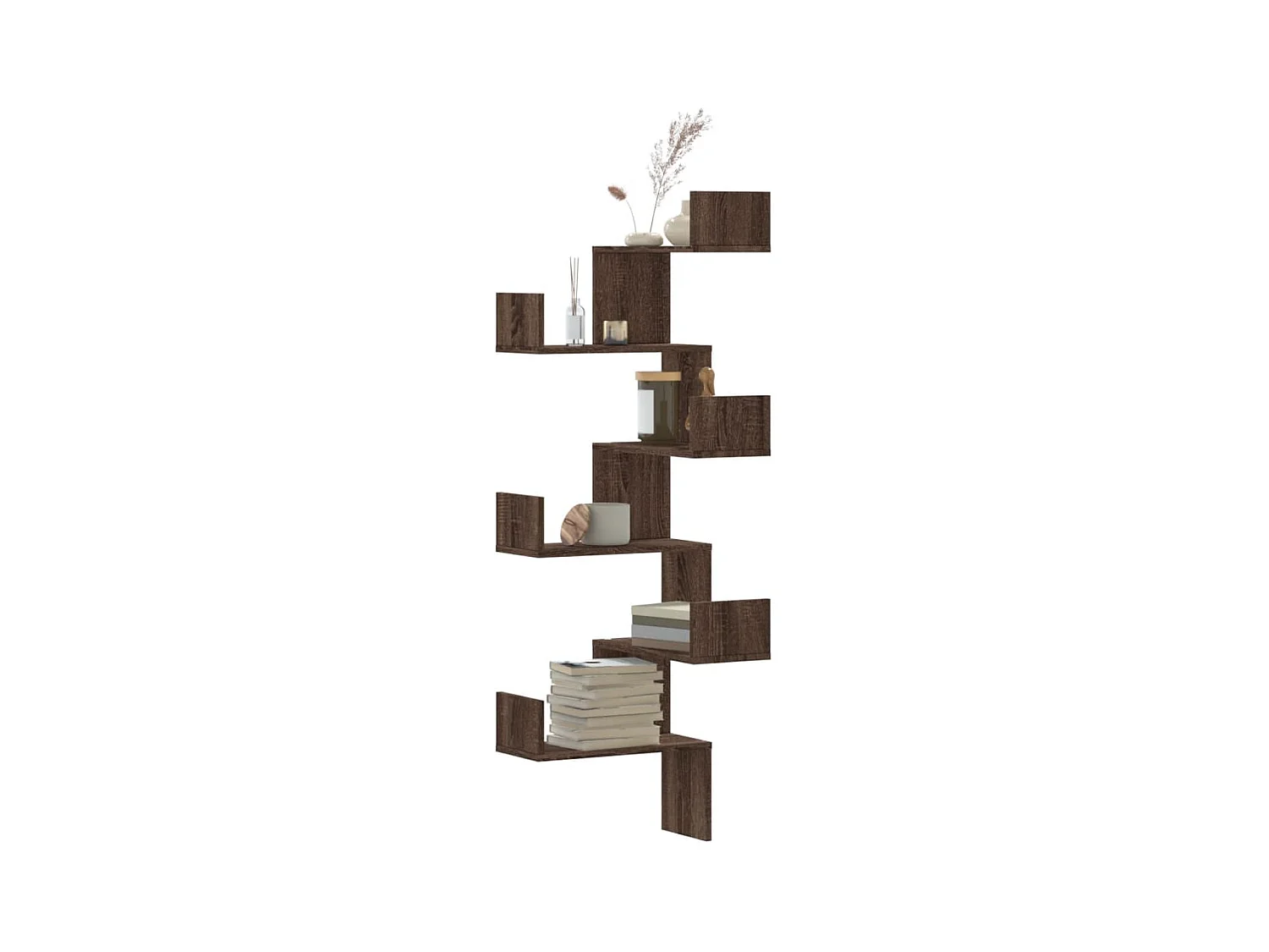 Étagère d'angle murale chêne marron 45x45x147cm bois ingénierie