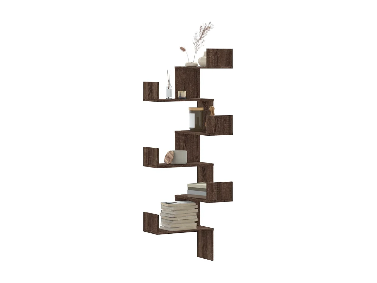 Étagère d'angle murale chêne marron 45x45x147cm bois ingénierie