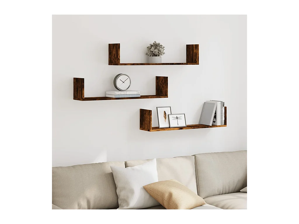 Étagères murales 3 pcs chêne fumé 80x18x18 cm bois d'ingénierie