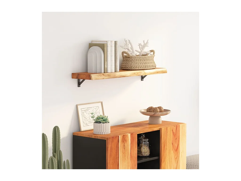 Estante pared rectangular madera acacia borde vivo 80x20x2,5 cm