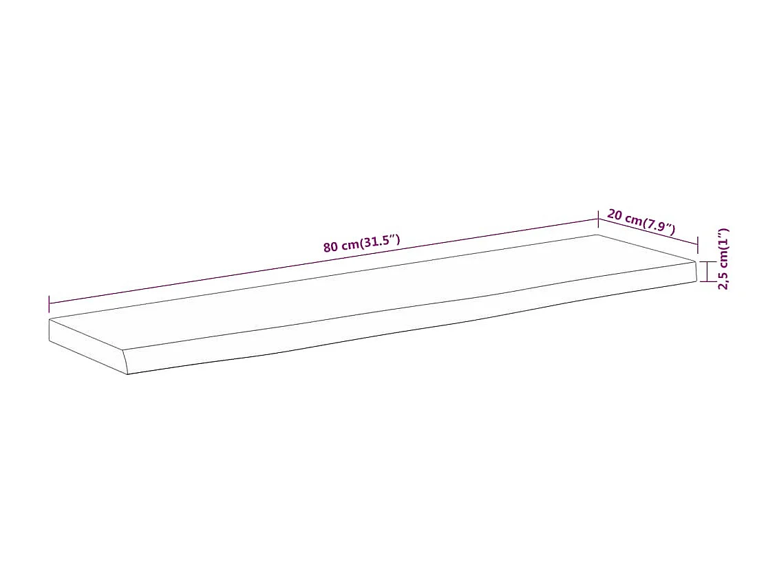 Mensola a Muro 80x20x2,5cm Rettangolare Legno Acacia Bordi Vivi