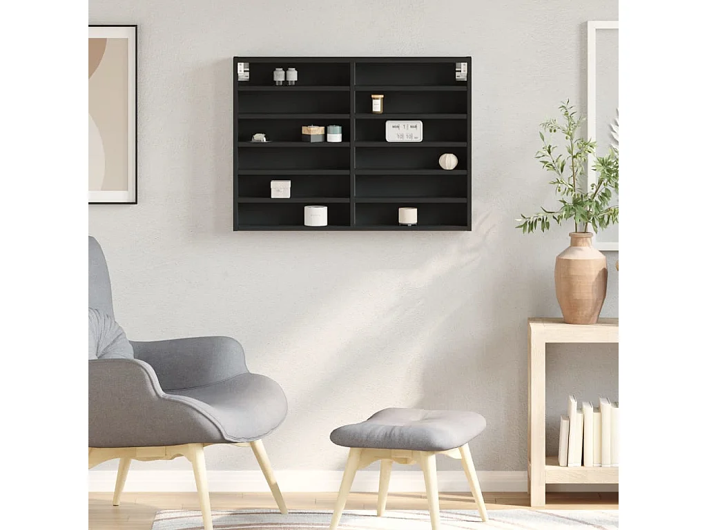 Armoire à vitrine noir 80x8,5x58 cm bois d'ingénierie