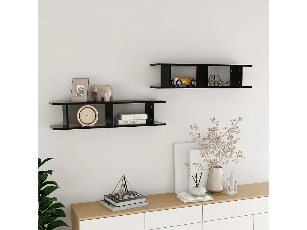 Estantes de parede 2 pcs 90x18x20 cm contraplacado preto