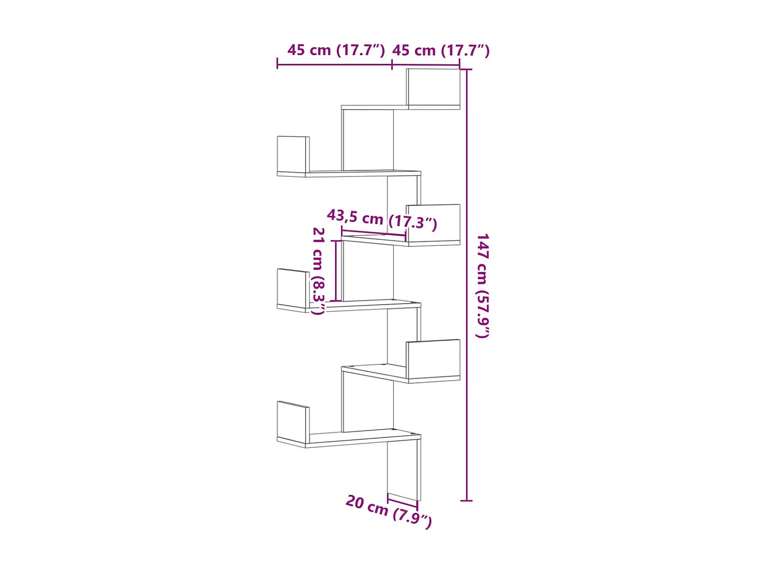 Scaffale Angolare a Muro Rovere Fumo 45x45x147 cm Multistrato
