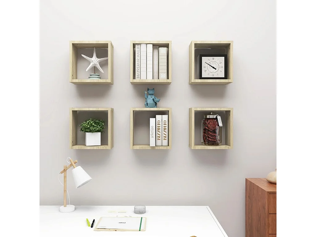 Étagères cube murales 6 pcs Chêne sonoma 30x15x30 cm