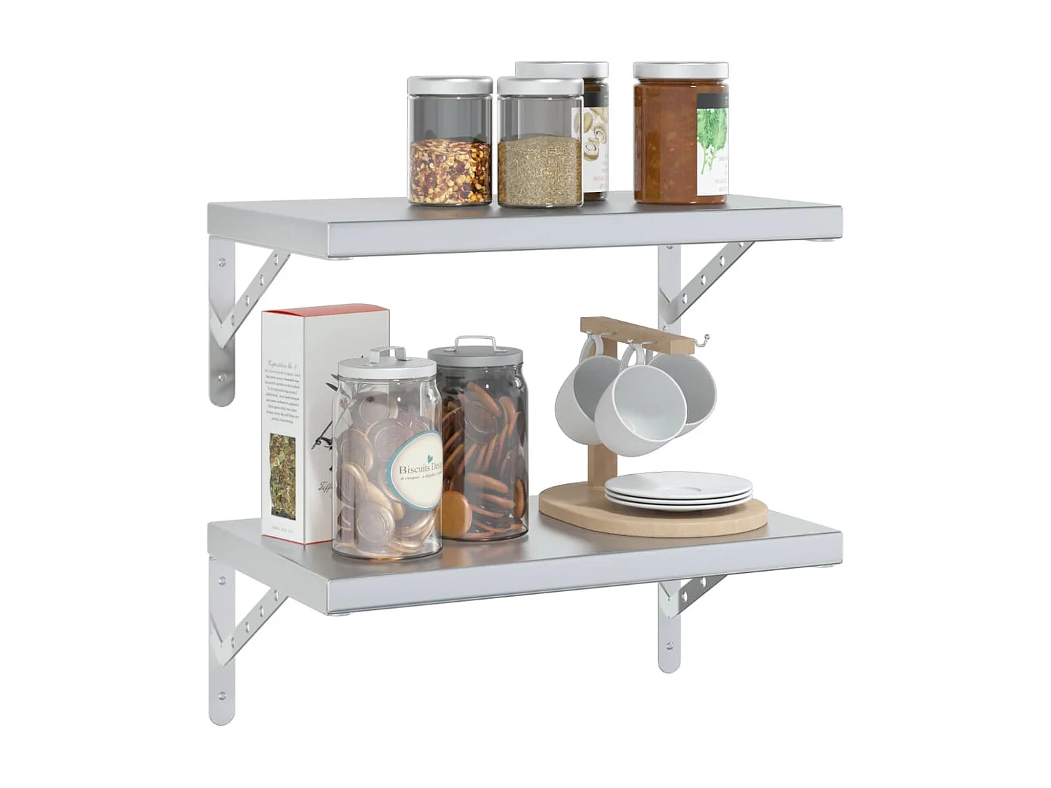 Prateleiras de parede 2 pcs 50x30x3 cm aço inoxidável prateado