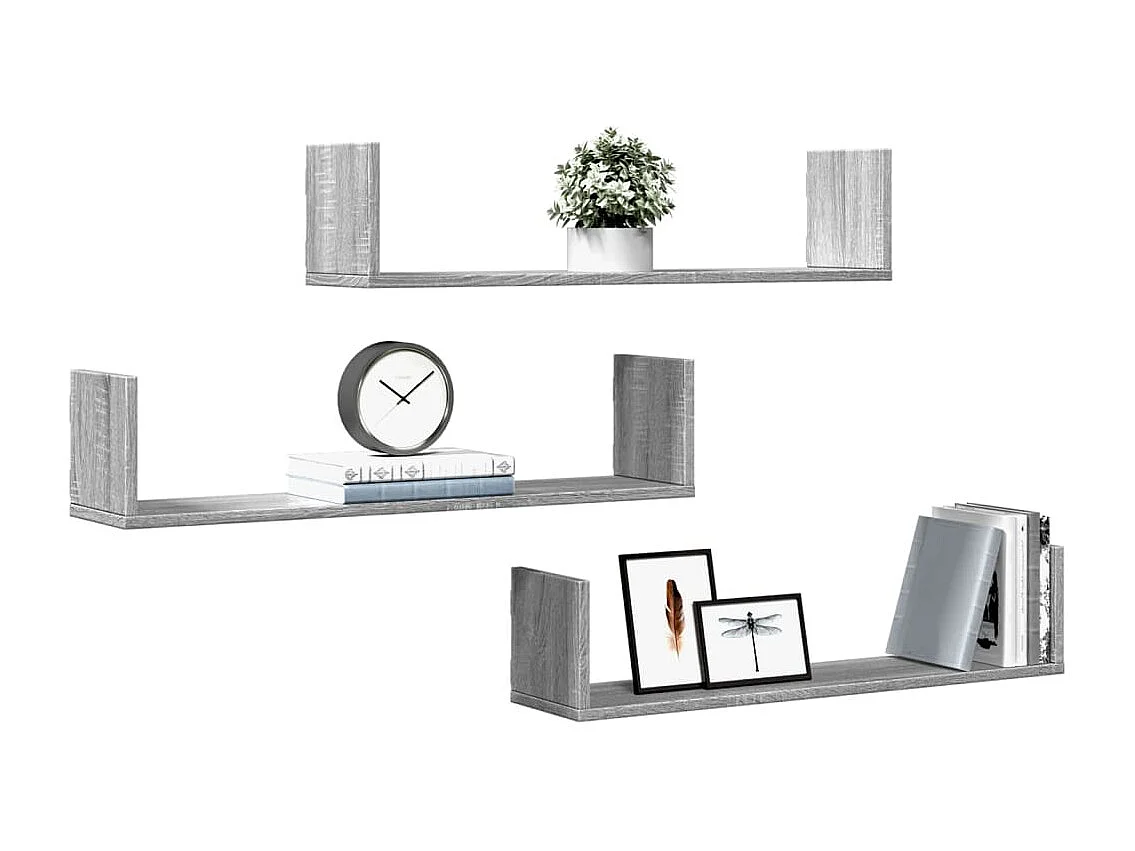 Mensole a Parete 3pz Grigio Sonoma 80x18x18 cm in Truciolato