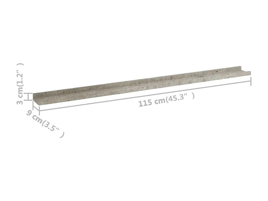 Prateleiras de parede 4 pcs 115x9x3 cm cinzento cimento