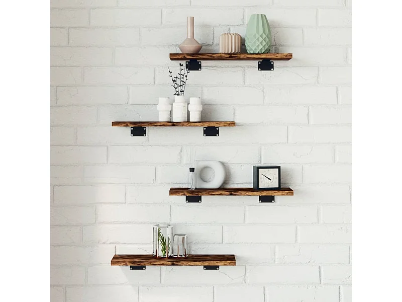 Estantes pared 4 uds madera ingeniería roble humo 40x10x1,5 cm